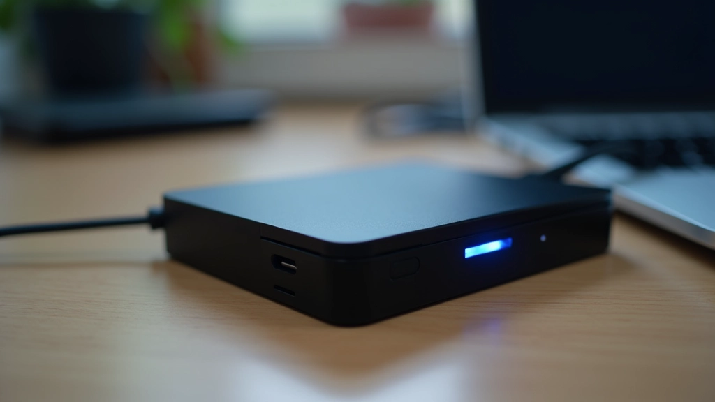 External hard drive connected to laptop showing backup progress interface