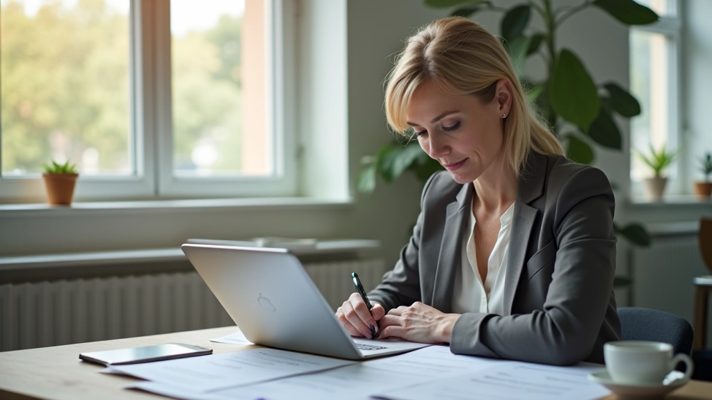 Mature learner studying spreadsheet materials in a comfortable workspace